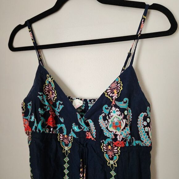 Xhilaration Maxi Dress Spaghetti Strap Navy Blue Printed V-Neck Casual Vacation - Picture 4 of 11